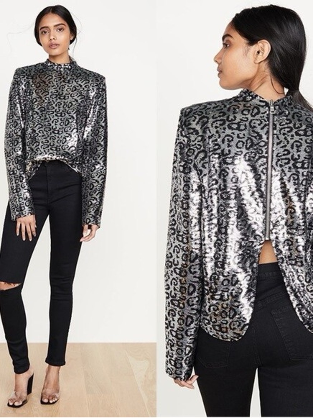RtA Metallic Leopard Print Sequin Blouse